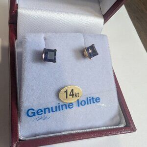 Brand New 14K Yellow Gold Iolite Earrings For Sale